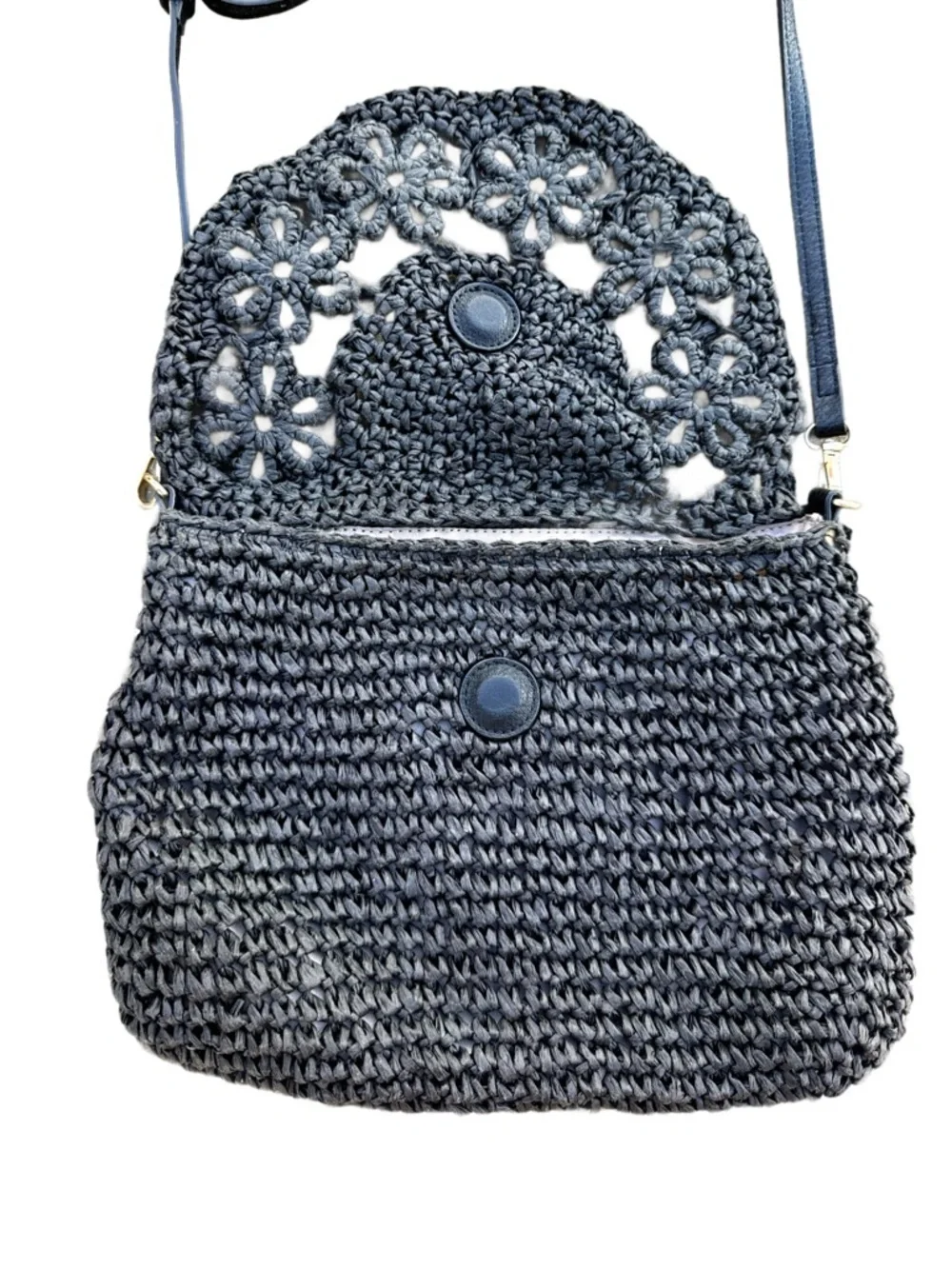Woven Crochet Crossbody Bag in Navy